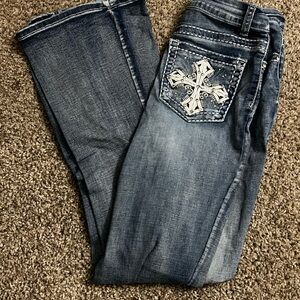 Chic Blue Flare Jeans with Embroidered Detail